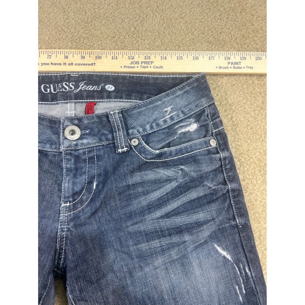 GUESS Jeans Dare Devil Skinny Leg Women Size 31 Dark Wash Distressed Denim Pants - Picture 3 of 9